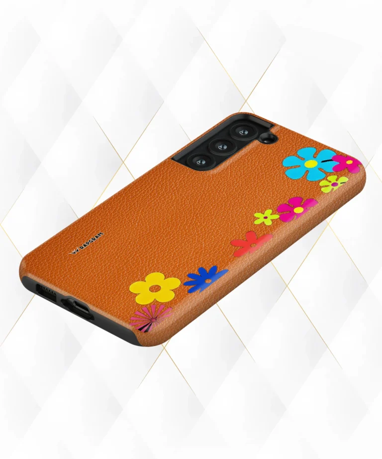 Side Floral Peach Leather Case