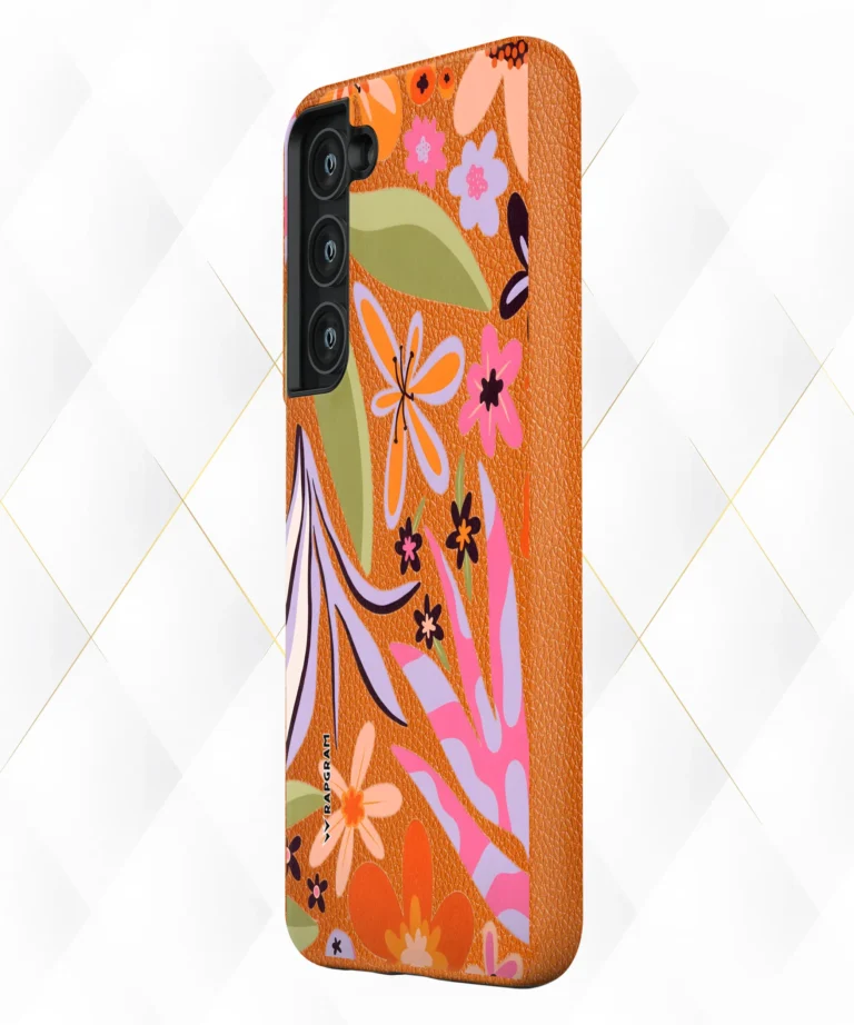 Vibrant Floral Peach Leather Case