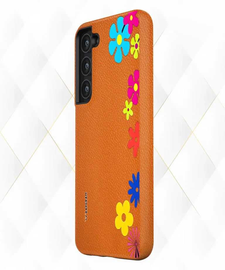 Side Floral Peach Leather Case