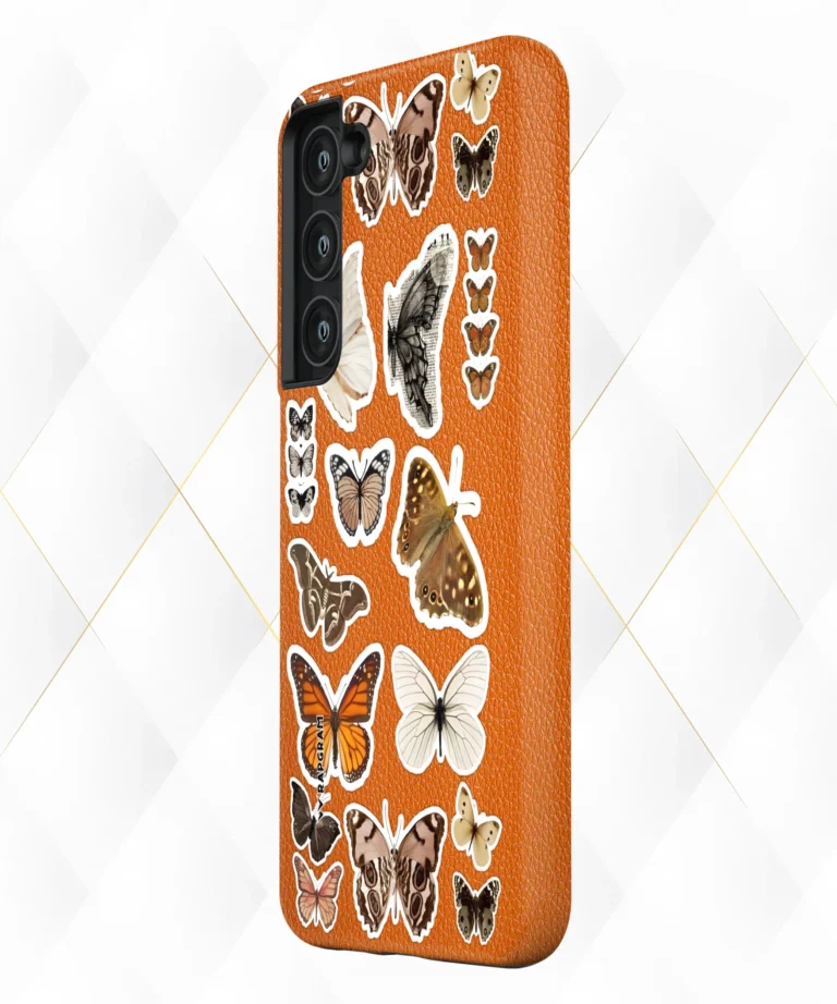 Butterfly Stamps Peach Leather Case